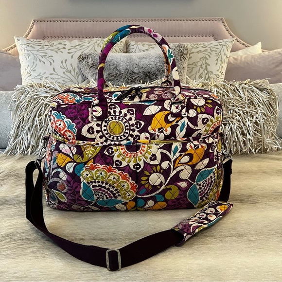 VERA BRADLEY Plum Crazy 2013 Weekender Bag Purple Blue Orange Y2K Travel Quilted - Picture 1 of 17